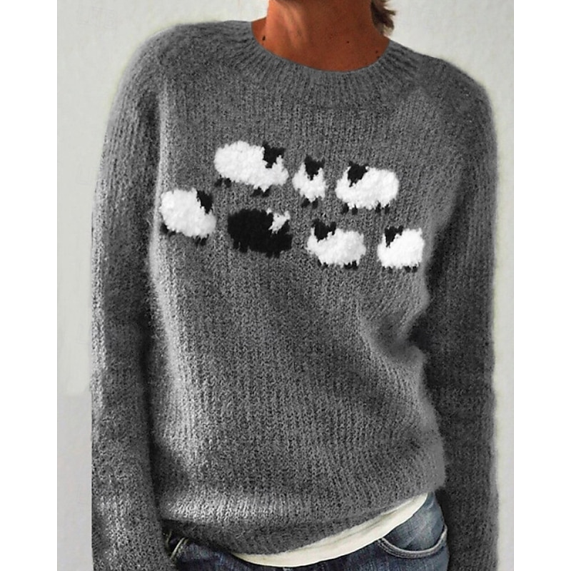 Women's Fair Isle Sweater Pullover Sweatshirt Sweatshirts Floral Streetwear Casual Long Sleeve Round Neck Regular Tops Street Holiday Print Black Yellow Blue Purple Light Grey Fall Winter4