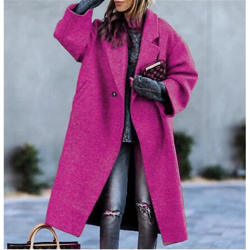 Women's Casual Jacket Comfortable Breathable Buttons Casual Plain Vacation Street Casual Daily Wear Single Breasted Long Notch Lapel Oversized Long Sleeve Outerwear Black Yellow Pink Spring Fall3