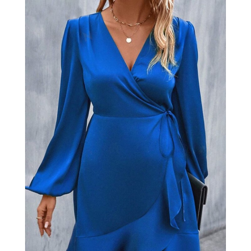 Women's Mini Dress Party Dress Cocktail Dress Satin Dress Fashion Modern Party Evening Party Cocktail Party Regular Fit Plain Long Sleeve V Neck Blush Pink Black Pink Royal Blue Fall Winter2
