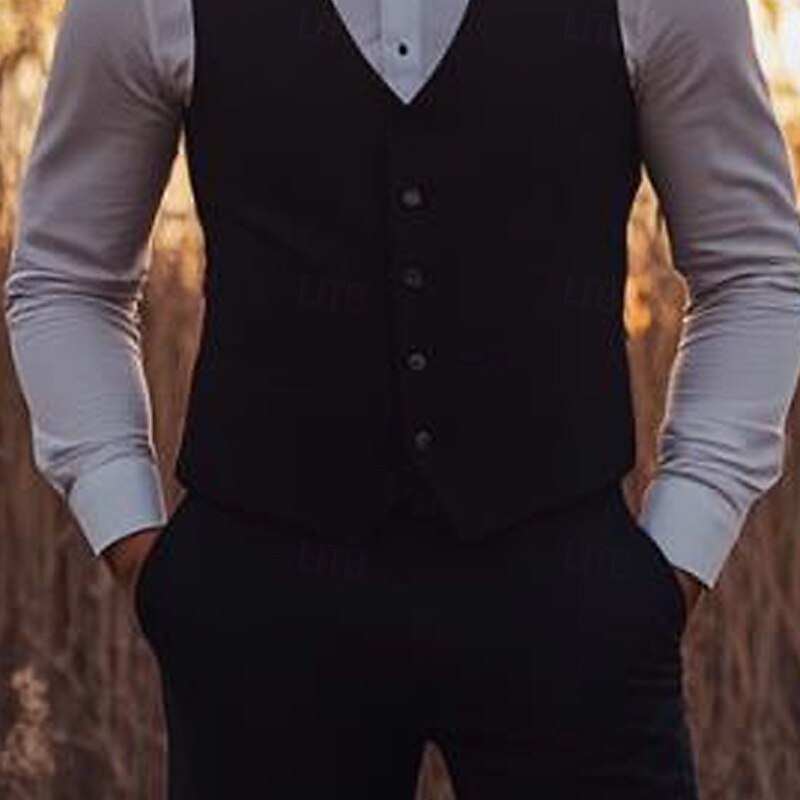 Men's Wedding Wedding Suits Notch Lapel Black Burgundy Formal Solid Colored Slim Fit 2 Piece4