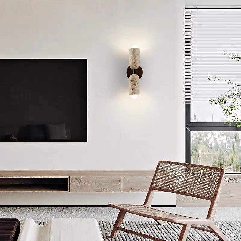 LED Wall Light Stone Wall Light with Wood Cylinder Enclosure Up & Down Light3