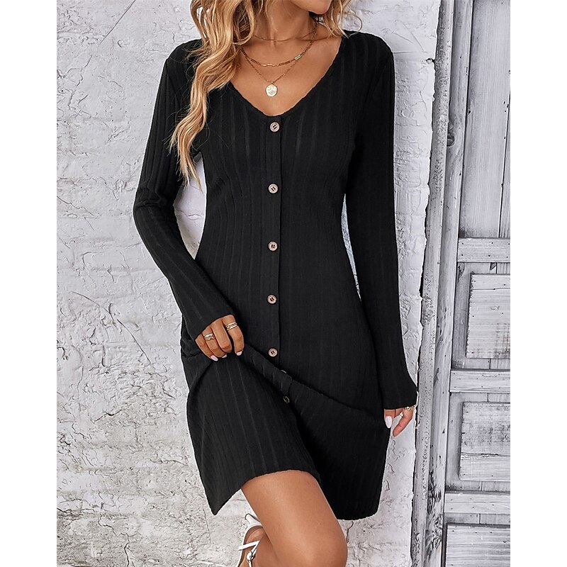 Women's Mini Dress Casual Dress Elegant Fashion Modern Outdoor Daily Going out Regular Fit Plain Long Sleeve Crew Neck Black Spring Autumn3