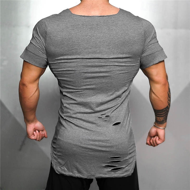 Men's T Shirt Tee Short Sleeve Shirt Tee Top Short Sleeve Square Neck Summer Plain Fashion Designer Basic Hole Vacation Street Going out White Gray Top Tee for Men3
