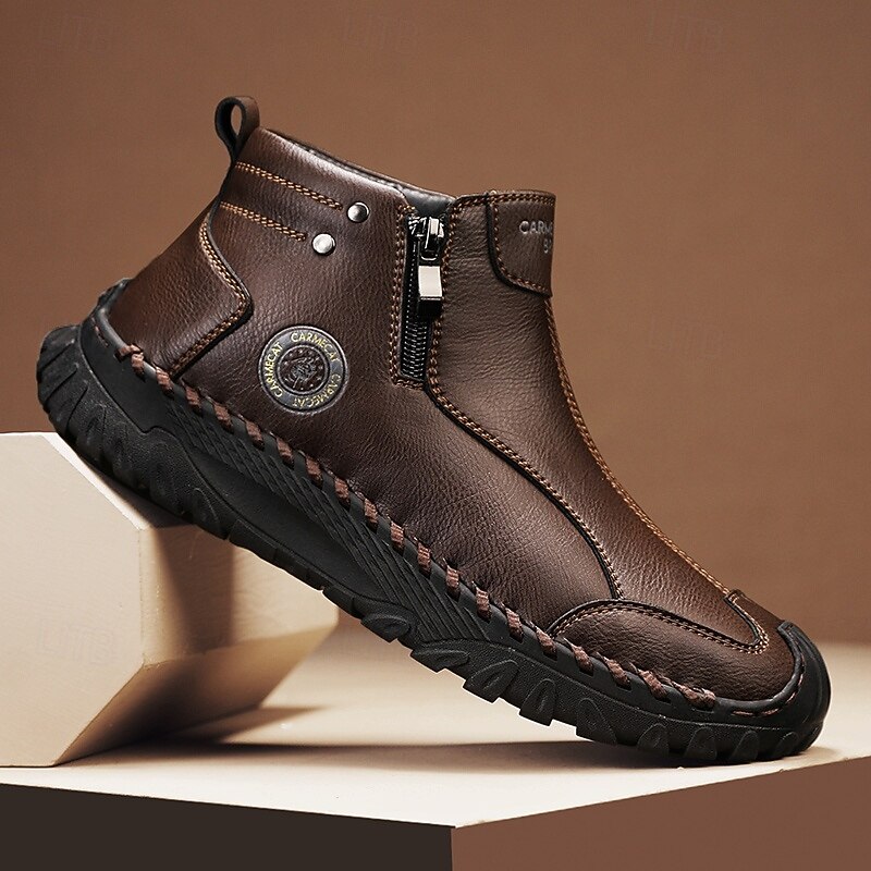 Men's Brown High-Top Boots with Zipper Design – Trendy and Functional Footwear, Ideal for Urban Street Style and Everyday Wear4