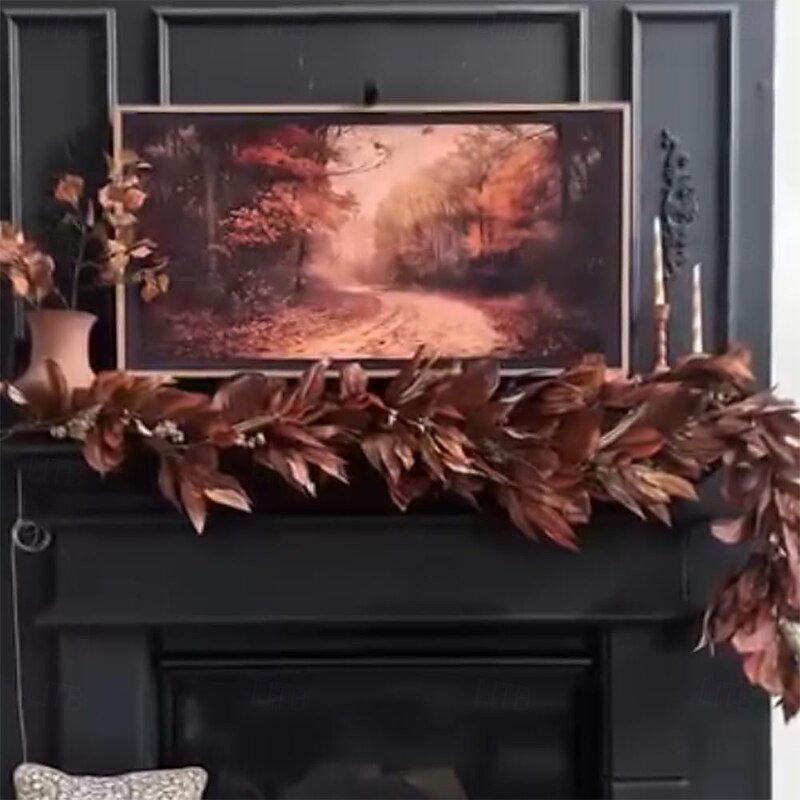 Brown Magnolia Leaf Garland, 6ft Realistic Magnolia Leaf Garland, Artificial Fall Magnolia Leaves Garlands with Pinecones, UV Resistant & Waterproof Fall Decorations for Home, Fireplace, Porch4