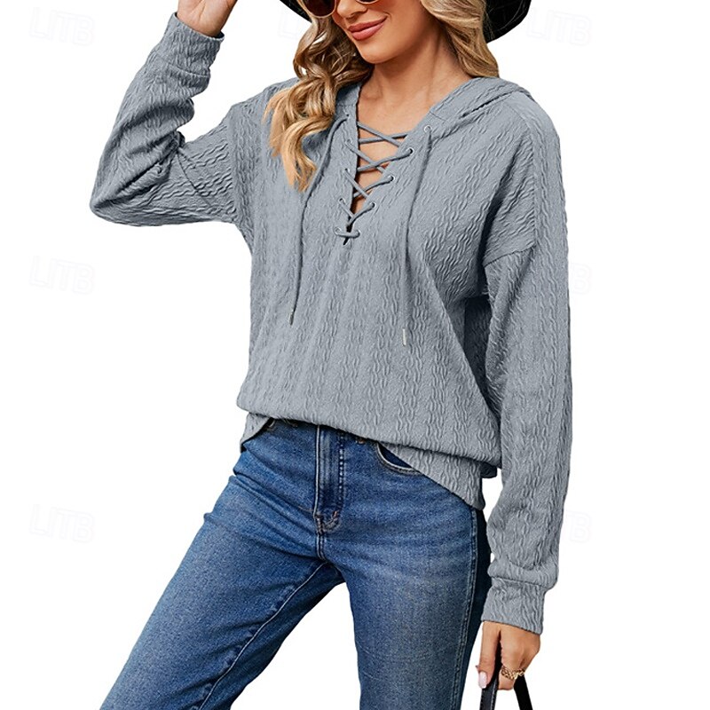 Women's Pullover Hoodie Sweatshirt Plain Sports Fashion Casual Long Sleeve Hooded Regular Tops Street Dailywear Drawstring Gray Fall Winter