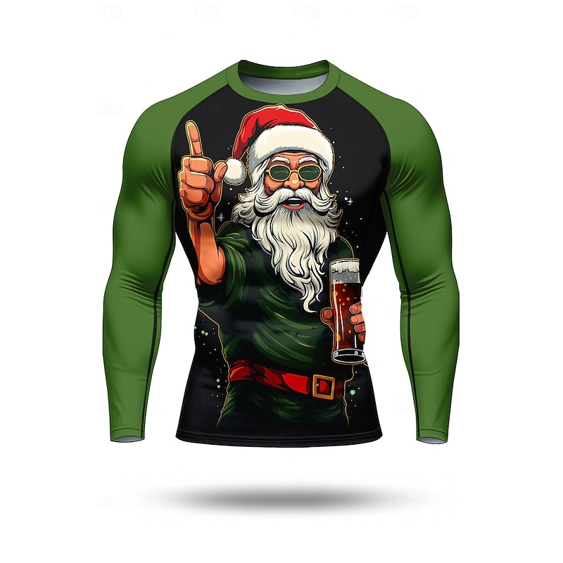 Christmas Men's Compression Shirt Running Shirt Long Sleeve Base Layer Quick Dry Compression Power Flex Moisture Wicking Gym Workout Active Training Exercise Sportswear Activewear Red Green4