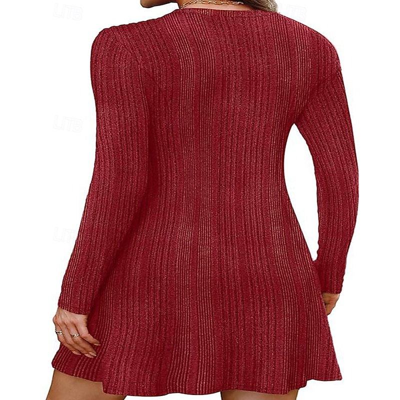 Women's Mini Dress Sweater Dress Fashion Modern Vacation Daily Going out Regular Fit Striped Long Sleeve Crew Neck Black Wine Blue Green Spring Fall4