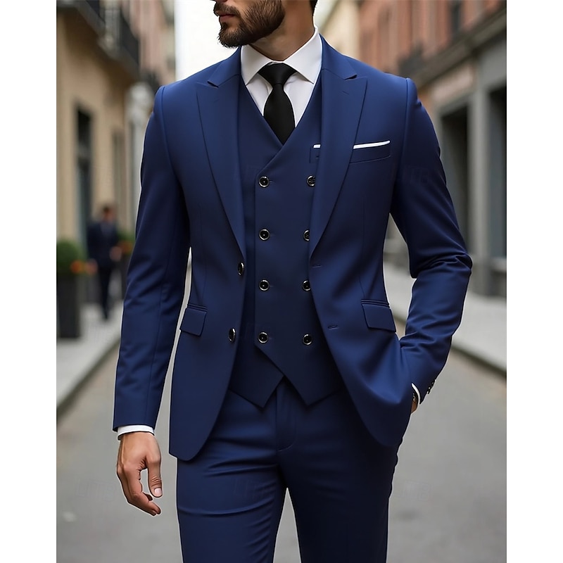 Men's Blazer Vest Set Business Cocktail Party Wedding Party 3 Piece Fashion Casual Spring Fall Polyester Plain Pocket Buttons Comfortable Single Breasted Blazer Dark Gray Black White Red2