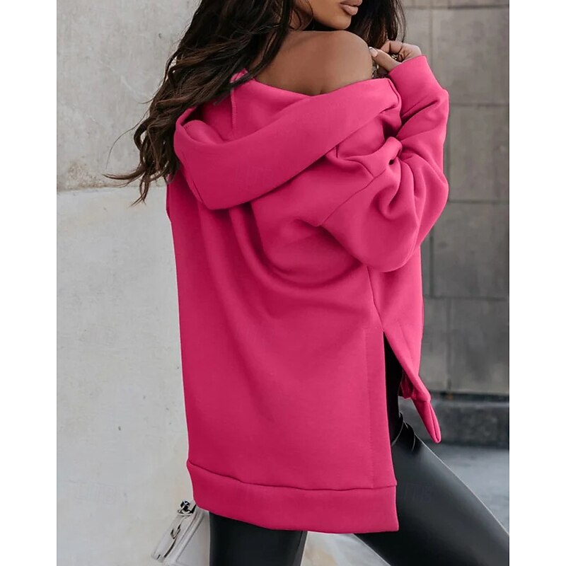 Women's Zip Up Hoodies Hoodies Plain Streetwear Casual Long Sleeve Hooded Regular Tops Street Casual Holiday Zip Up Pocket Dark Pink Red Brown Gray Fall Winter3