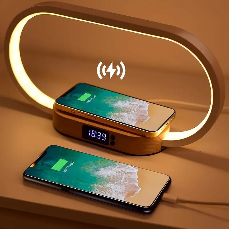 Multi-Function Mobile Phone Watch Fast Wireless Charger with Time Display and Acrylic Night Light