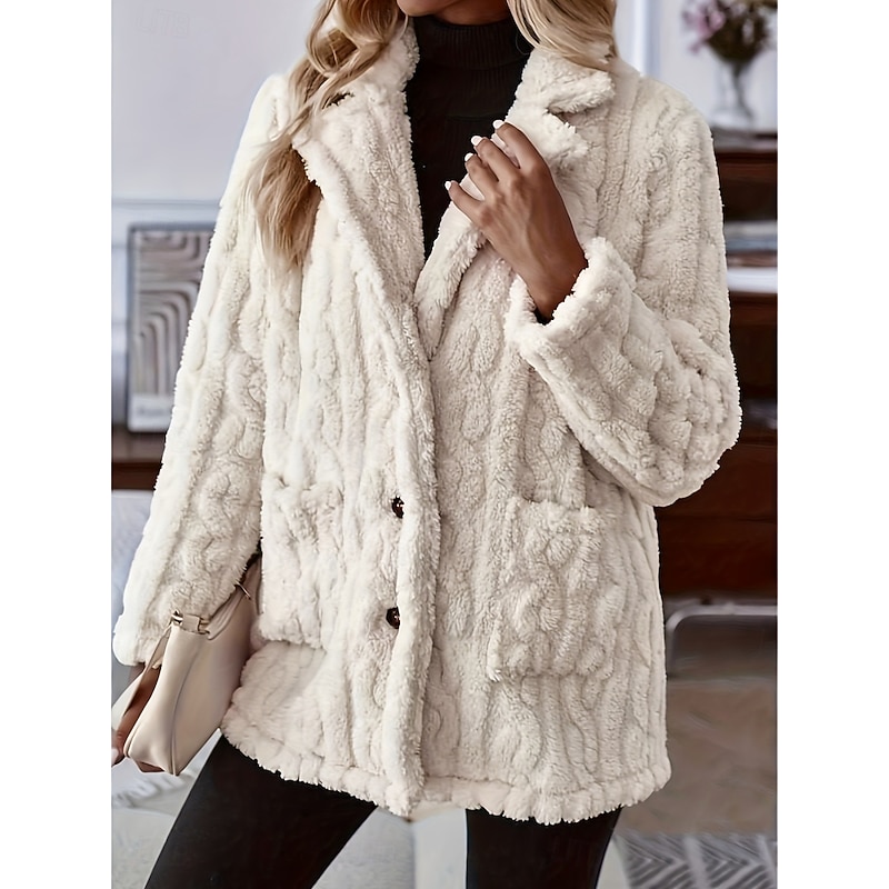 Women's Winter Jacket Fleece Jacket Comfortable Breathable Pocket Buttons Casual Plain Vacation Street Casual Daily Wear Single Breasted Regular Turndown Regular Fit Long Sleeve Outerwear Apricot