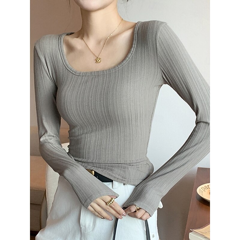 Women's Blouse Solid Color Elegant Stylish Basic Long Sleeve Scoop Neck Regular Tops Daily Black White Army Green Green Dark Gray Spring Fall Winter2