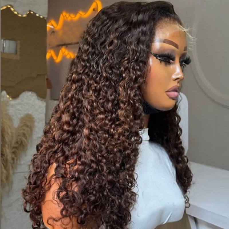 Human Hair 5x5 Closure 13x4 Lace Front Wig Free Part Brazilian Hair Curly Brown Auburn Wig 150% 180% Density with Baby Hair Ombre Hair Natural Hairline 100% Virgin Glueless For Women Long Human Hair2