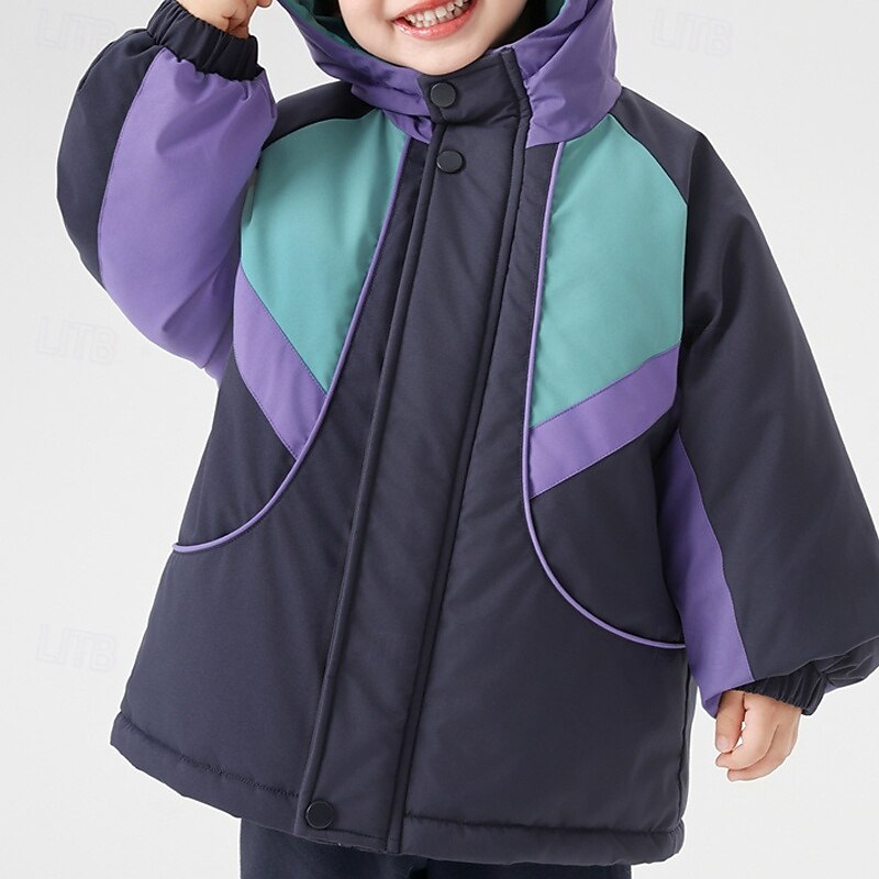 Kids Boys' Hiking Jacket Outdoor Jacket Outerwear Color Block Long Sleeve Zipper Pocket Comfort Waterproof Windproof Coat Outdoor Fashion Daily Deep Blue Spring Fall 4 years+