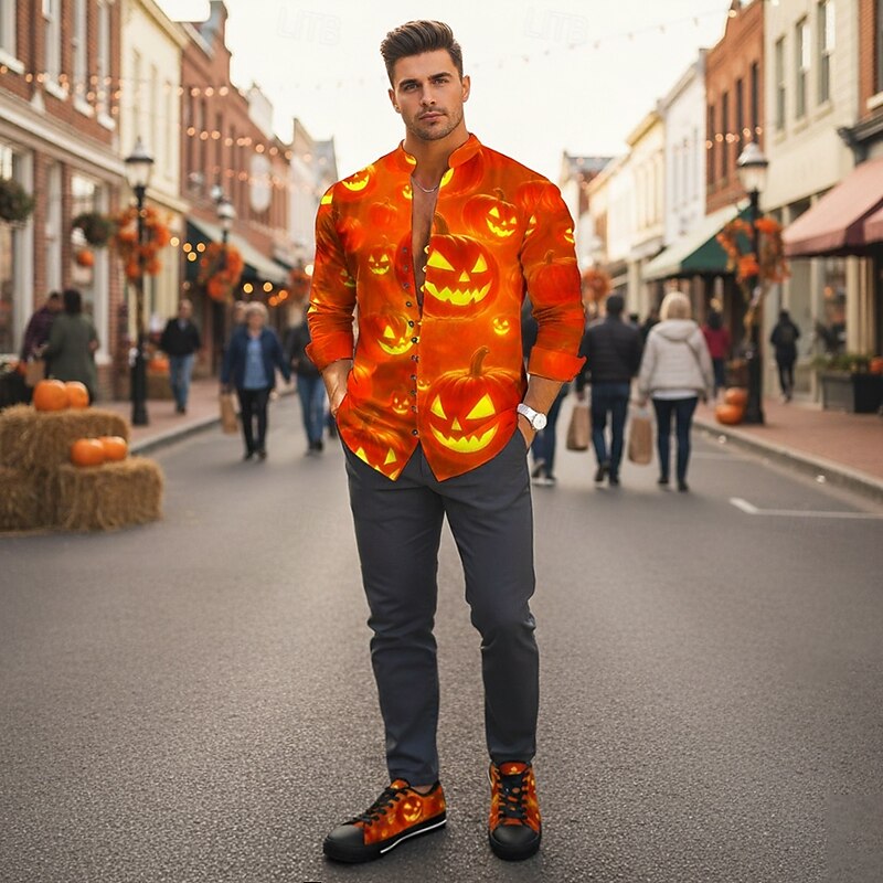 Men's Halloween Pumpkin Low Top Sneakers – Glow Effect Canvas Lace-Up Shoes for Party, Nightlife and Casual Wear4