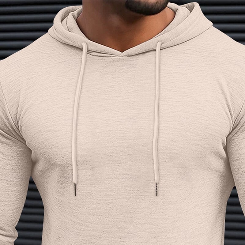 Men's T Shirt Long Sleeve Hooded Spring Fall All Seasons Solid Color Traditional / Vintage Casual Hooded Outdoor Casual Activewear Light Blue White Dark Brown Top Tee for Men3