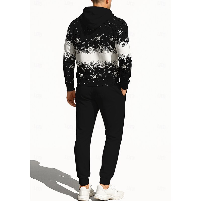 Christmas Men's Hoodie Tracksuit Zip Hoodie Drawstring Pockets Pants Hoodie Sweatshirt Fall Black with White White+Black Gym Workout Casual Basketball Baggy Long Sleeve Sport Activewear Stretchy2