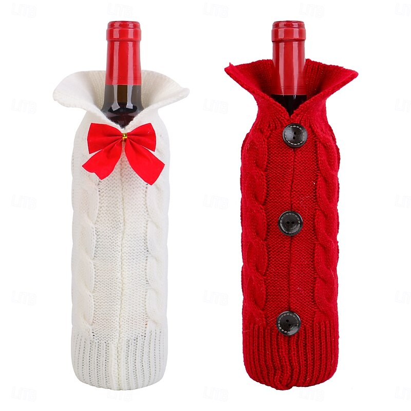 Christmas Wine Bottle Bag Knitted Red Wine Bottle Cover Decorative Holder For Holiday Party Supplies Home Decoration Christmas Ornament Gift Wrapping Accessories4