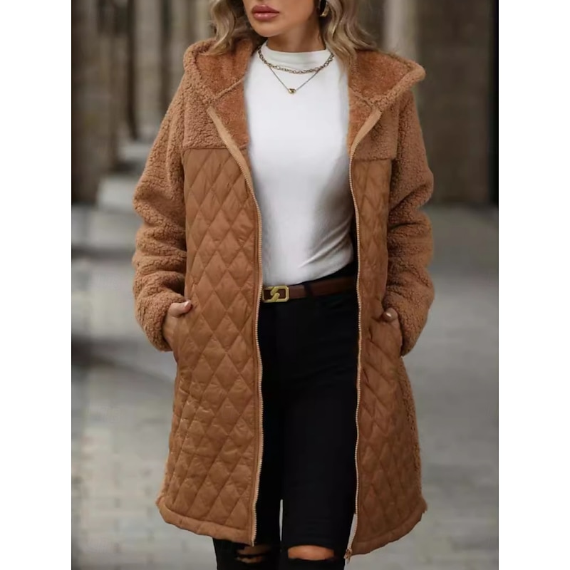 Women's Winter Coat Hoodie Jacket Comfortable Breathable Zipper Pocket Casual Plain Vacation Street Casual Daily Wear Zipper Long Hooded Regular Fit Long Sleeve Outerwear Black Camel Army Green