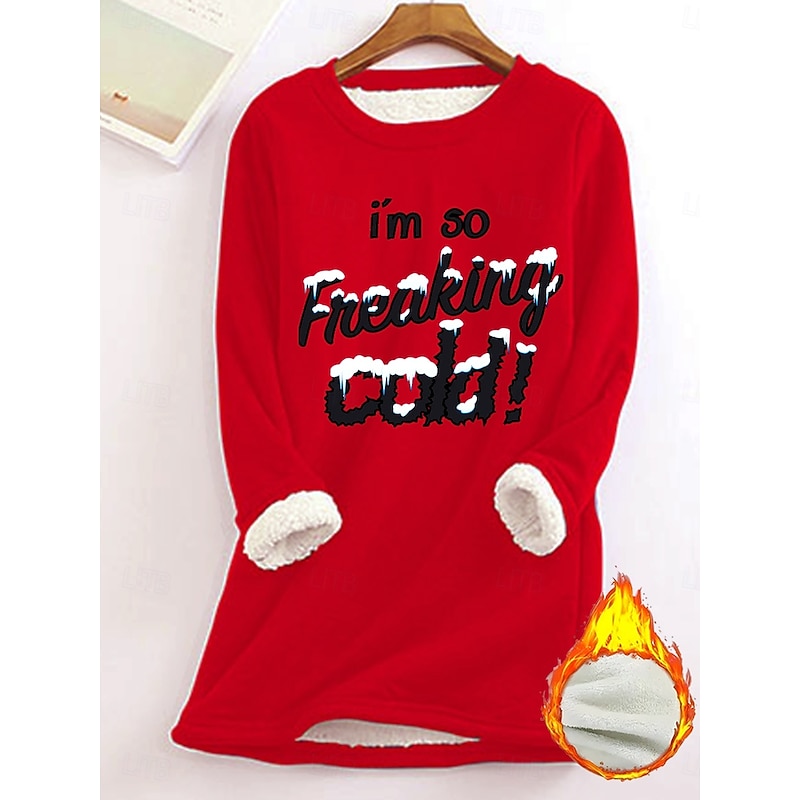 Women's Pullover Sweatshirt Graphic Letter Warm Casual Fuzzy Long Sleeve Crew Neck Regular Tops Street Casual Black Yellow Pink Dark Pink Red Fall Winter4