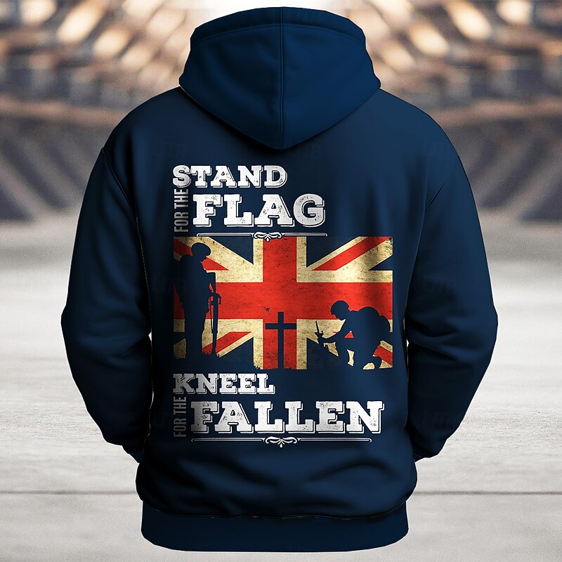 Men's Flag UK Hoodie Sweatshirt Sports Fashion Crew Neck Outdoor Office Streetwear Black Blue Drawstring 3D Fall Winter Designer4