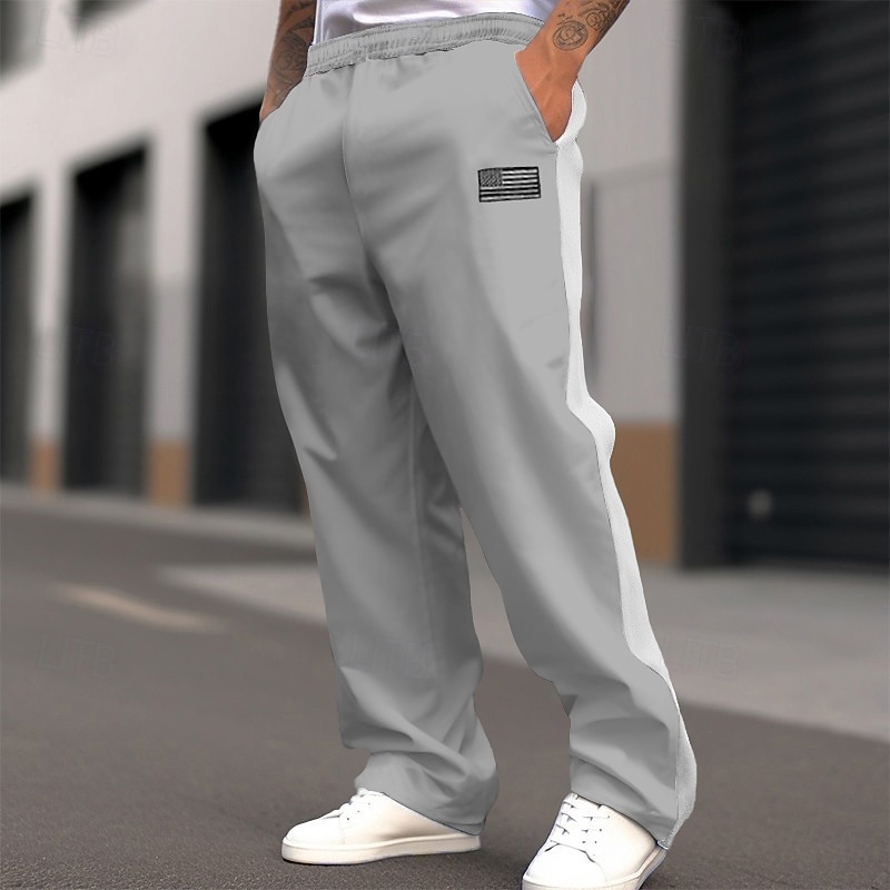 Men's Sweatpants Wide Leg Sweatpants Trousers Casual Pants Elastic Waist Straight Leg Color Block National Flag Breathable Full Length Outdoor Casual Daily Fashion Streetwear Black Royal Blue Stretchy3