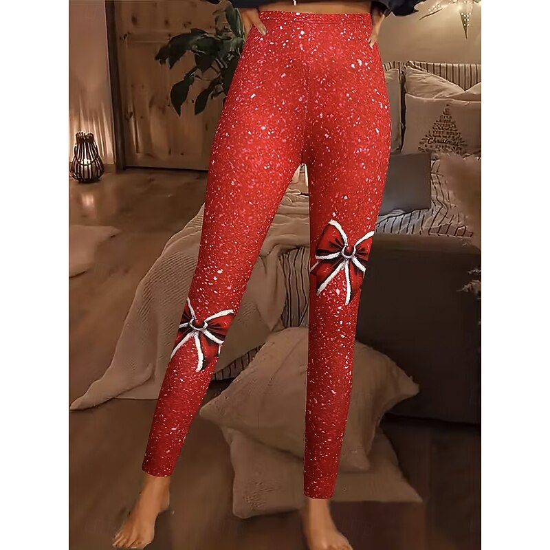 Women's Leggings Vacation Vintage Fashion Full Length High WaistPantsUgly Christmas Graphic Printing Thermal Warm Soft Breathable Stretchy Formal Outdoor Vacation Red Summer Spring Fall Winter Slim3