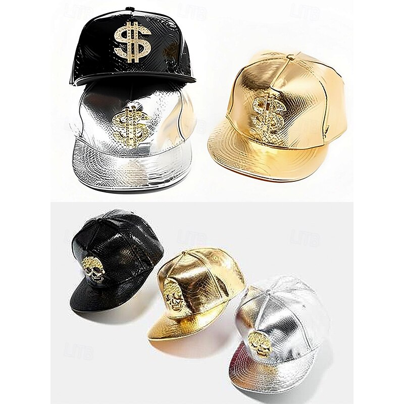 Men's Halloween Skull Embellished Faux Leather Baseball Cap, Punk Rock Style Snapback Hat for Parties, Festivals and Cosplay4