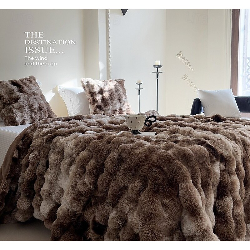 Tuscany Tie-Dye Faux Rabbit Fur Blanket, Double-Layer Thick Plush Throw, Long Pile Fleece Blanket for Office and Home4