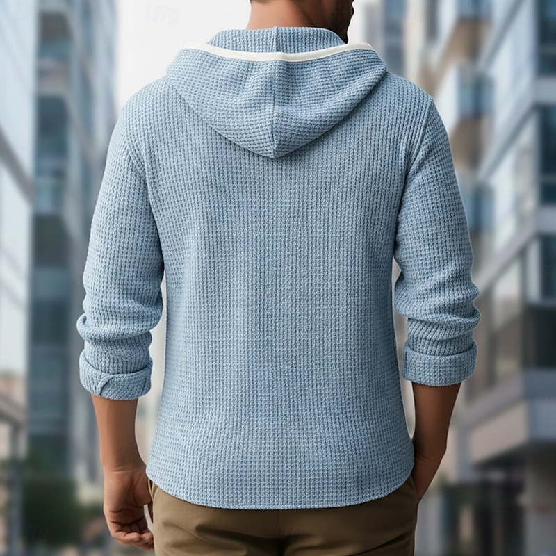 Men's Shirt Waffle Shirt Casual Shirt Button Up Shirt Hoodie White Navy Blue khaki Light Blue Long Sleeve Plain Hooded Vacation Casual Color Block Clothing Apparel Fashion Casual Comfortable3