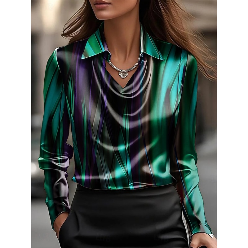 Women's Shirt Ombre Graphic Elegant Stylish Casual Long Sleeve Cowl Neck Regular Tops Work Party Evening Wear Daily Ruched Draped Black Light Brown Brown Green Summer Fall3