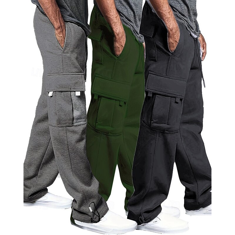 Multi Packs 3pcs Men's White+Red+Pink Wide Leg Sweatpants Trousers Drawstring Elastic Waist Plain Vacation Daily Wear Polyester Spring4