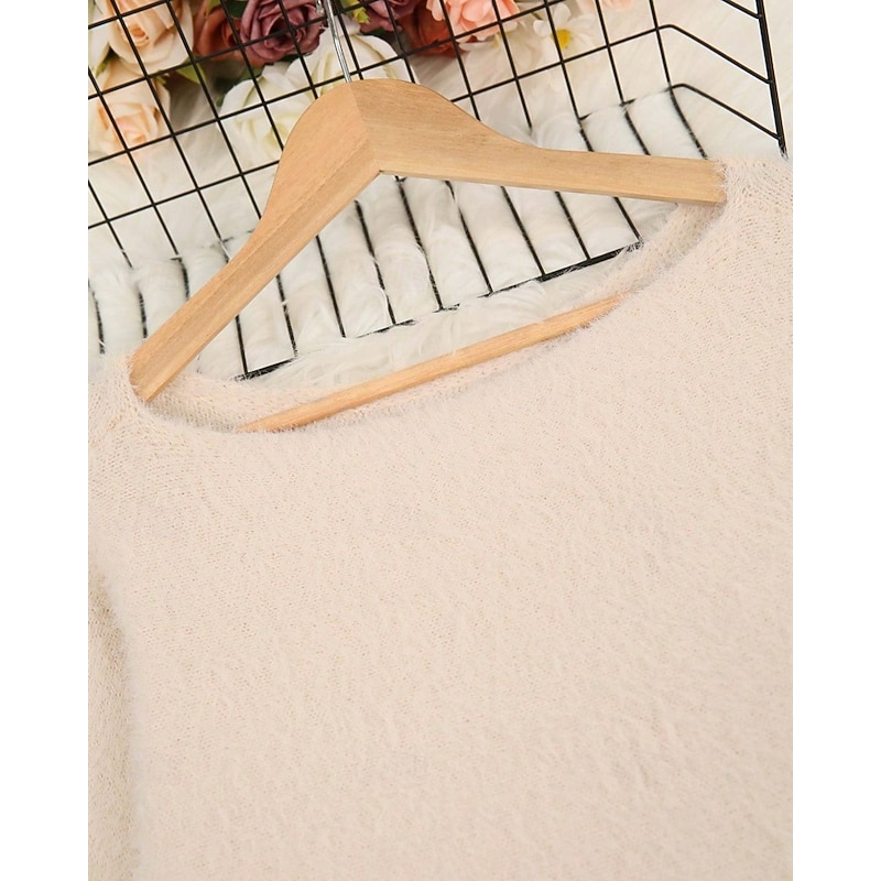 Women's Sweater Pullover Streetwear Casual Pure Color Ribbed Crew Neck Knitted Long Sleeve Regular Tops Knit Outdoor Daily Weekend Apricot Fall Winter4