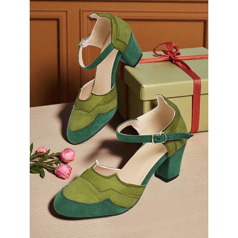 Women's 1920s Flapper Two-Tone Suede Mary Jane Heels – Vintage Pink and Brown Block Heel Pumps for Gatsby Parties and Retro-Themed Events