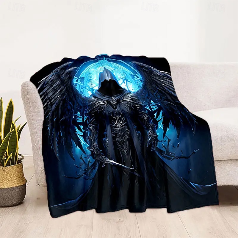 Halloween Fleece Throw Blanket for Couch Grim Reaper 3D Fantasy Dark Punk Gothic Style Party Sofa Bed Decorative Warm Blanket Home Decor3