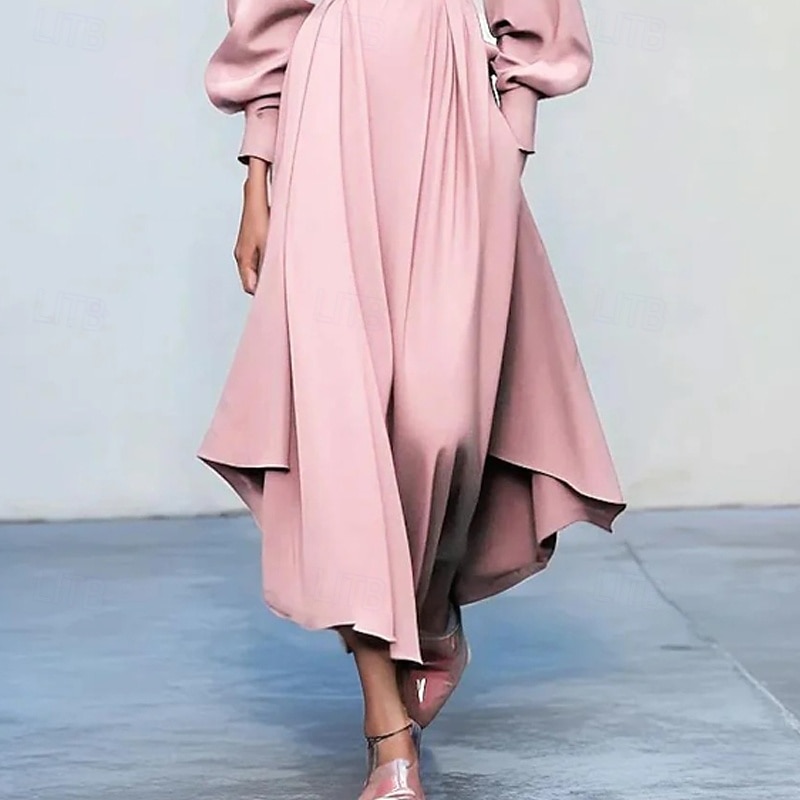 Women's Midi Dress Cocktail Dress Satin Dress Pink Dress Elegant Modern Outdoor Holiday Going out Regular Fit Plain Long Sleeve Crew Neck Pink Spring Fall3