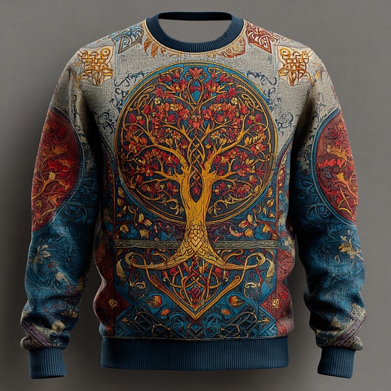 Men's Viking Tree Of Life Pullover Sweater Jumper Knitwear Crewneck Retro Vintage Casual Vacation Street Daily 3D Print Knitting Keep Warm Long Sleeve Fall Winter Black Blue Gray3
