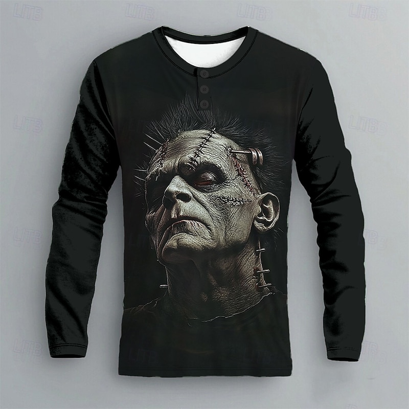 Men's Human face Henley Shirt Long Sleeve Fashion Cute Daily Casual Holiday Going out Fall Spring &  Fall 1# 2# 3# Henley Henley T-Shirt3