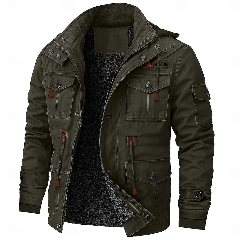 Men's Winter Coat Winter Jacket Fleece Jacket Work Jacket Street Casual Windproof Warm Pocket Fall Winter All Seasons Casual Tactical Hooded Black Khaki Army Green Jacket
