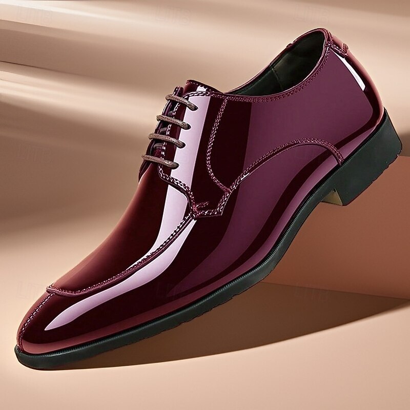Men's Dark Brown Glossy Lace-Up Oxford Shoes Elegant Business Dress Footwear for Office, Banquets and Formal Occasions3