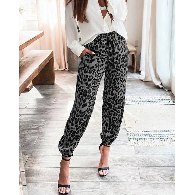 Women's Joggers Chinos Streetwear Casual Full Length Medium Waist Leopard Pocket Elastic Waist Comfortable Stretchy Outdoor Vacation Daily Red Brown Khaki Gray Fall Winter Loose Fit4
