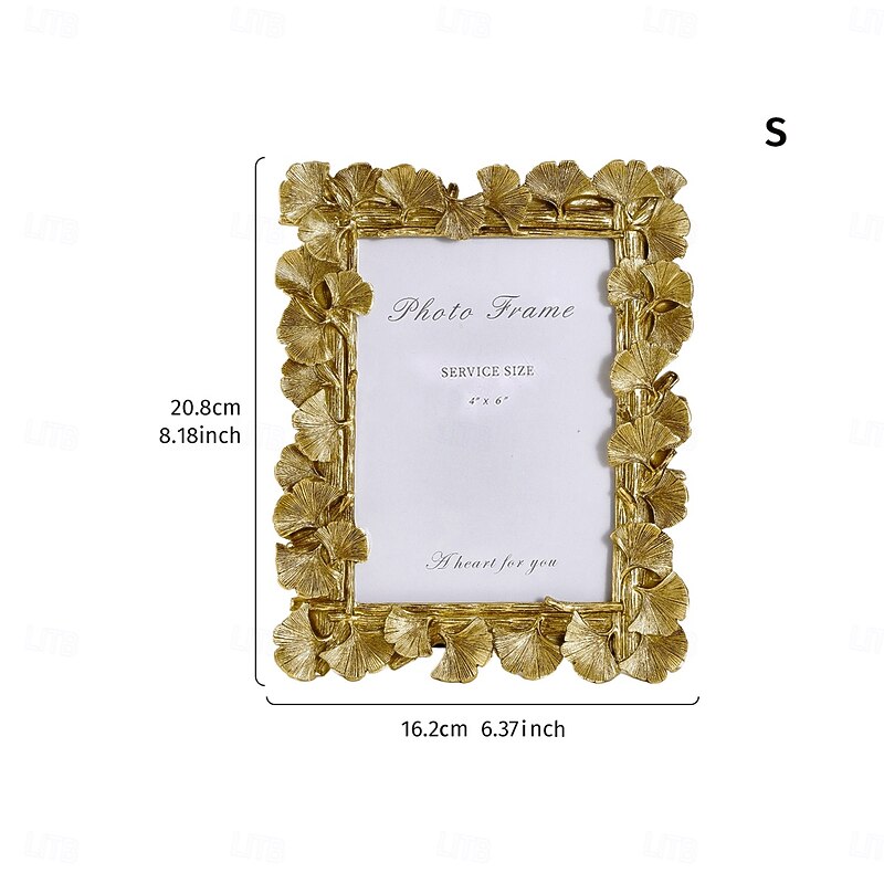 Vintage Gold Ginkgo Leaf Decorative Photo Frame, Dual Orientation Picture Frame with Random Insert Paper for Home Décor and Photo Display2