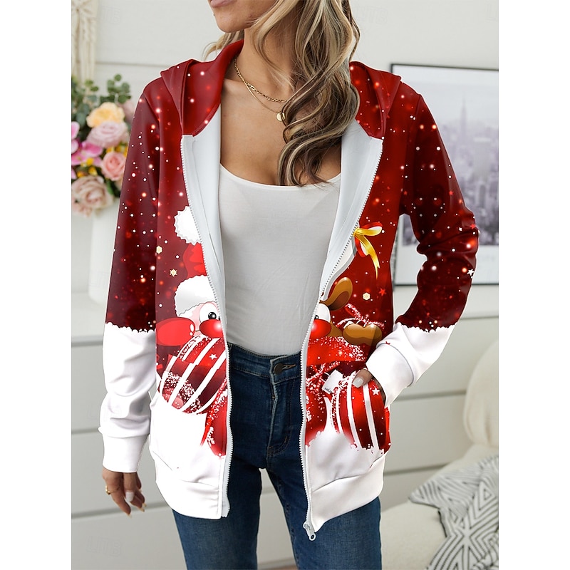 Christmas Women's Zip Up Hoodies Graphic Fashion Casual Long Sleeve Hooded Regular Tops Street Dailywear Patchwork Zipper Pocket Red Blue Purple Green Spring Fall Winter3