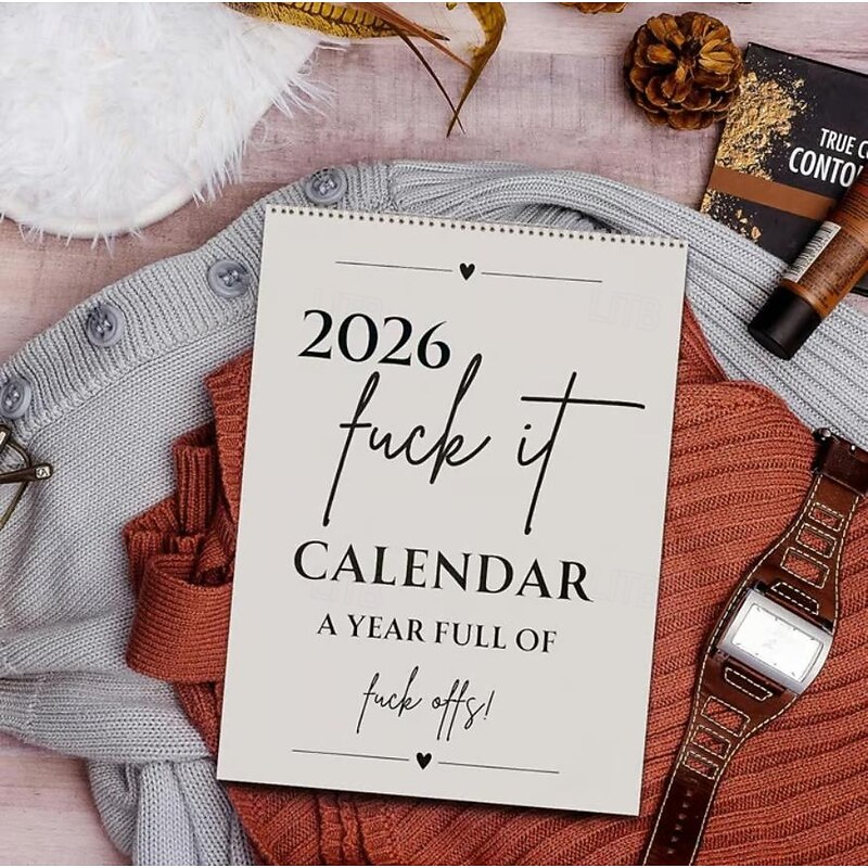 F*ck It 2026 Spiral Bound Wall Calender Funny Bold Font Hand Drawn Graffiti Style Monthly Planner Hanging Calendar Home Office Decorative Humorous Schedule Organizer3