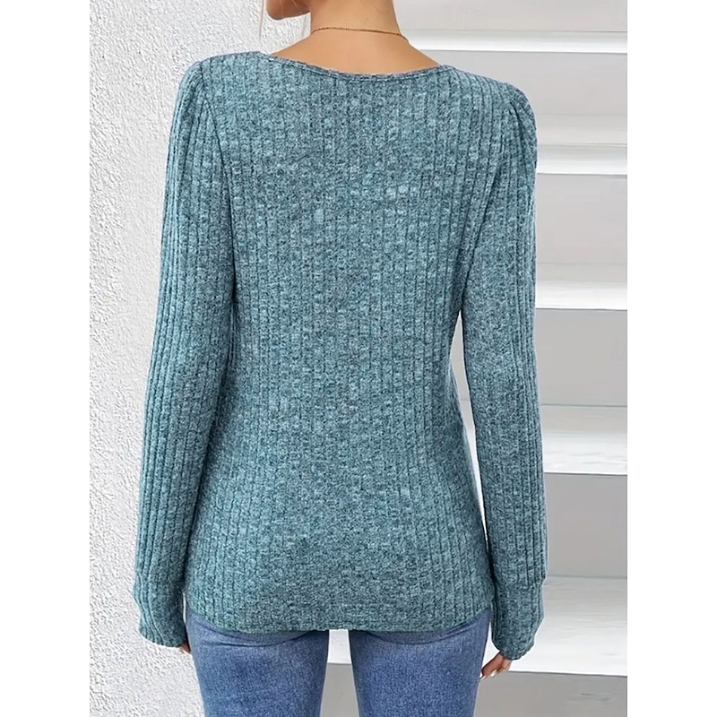 Women's Blouse Solid Color Stylish Casual Long Sleeve Crew Neck Regular Tops Daily Buttons Black Red Blue Khaki Gray Spring Fall Winter3