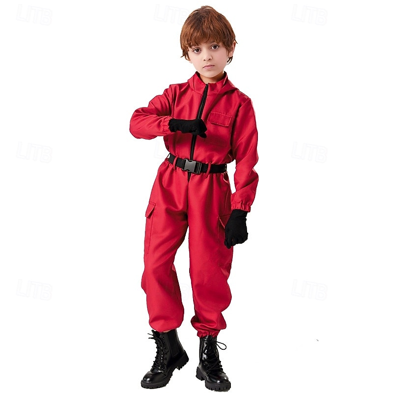 K-Drama Survival Challenge Red Guard Costume Jumpsuit Horror Scary Costume Movie Cosplay for Men's Boys' Kid's Adults' Halloween Carnival Performance Party4