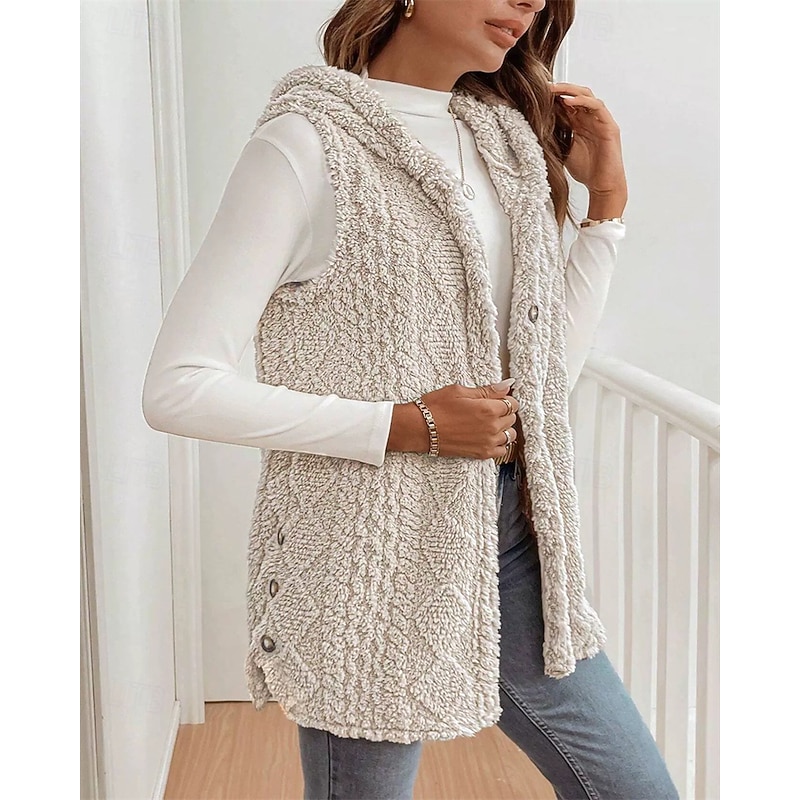 Women's Casual Jacket Warm Comfortable Buttons Fashion Outdoor Plain Going out Weekend Single Breasted Regular Hooded Regular Fit Long Sleeve Outerwear Black Pink Brown Fall Winter3