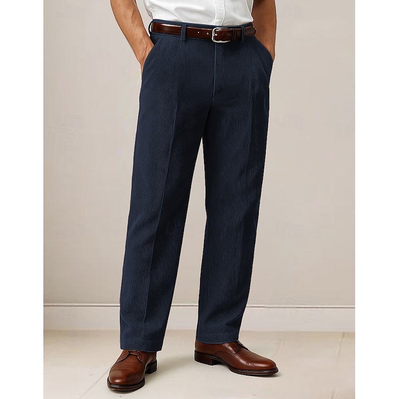 Men's Dress Pants Corduroy Pants Trousers Slacks Suit Pants Pocket Plain Comfort Soft Full Length Outdoor Casual Daily Fashion Classic Black Army Green Micro-elastic3