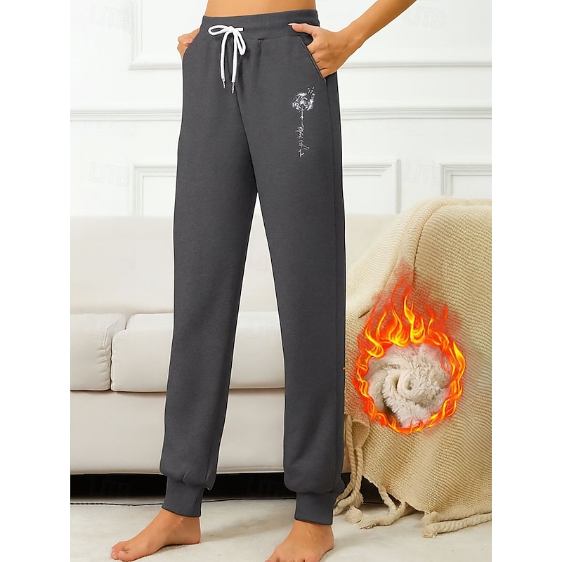 Women's Sweatpants Vacation Vintage Ethnic Style Full Length High Waist Heart Drawstring Pocket Fleece Thermal Warm Windproof Comfy High Elasticity Formal Vacation Street Dark-Gray Black Pink Summer